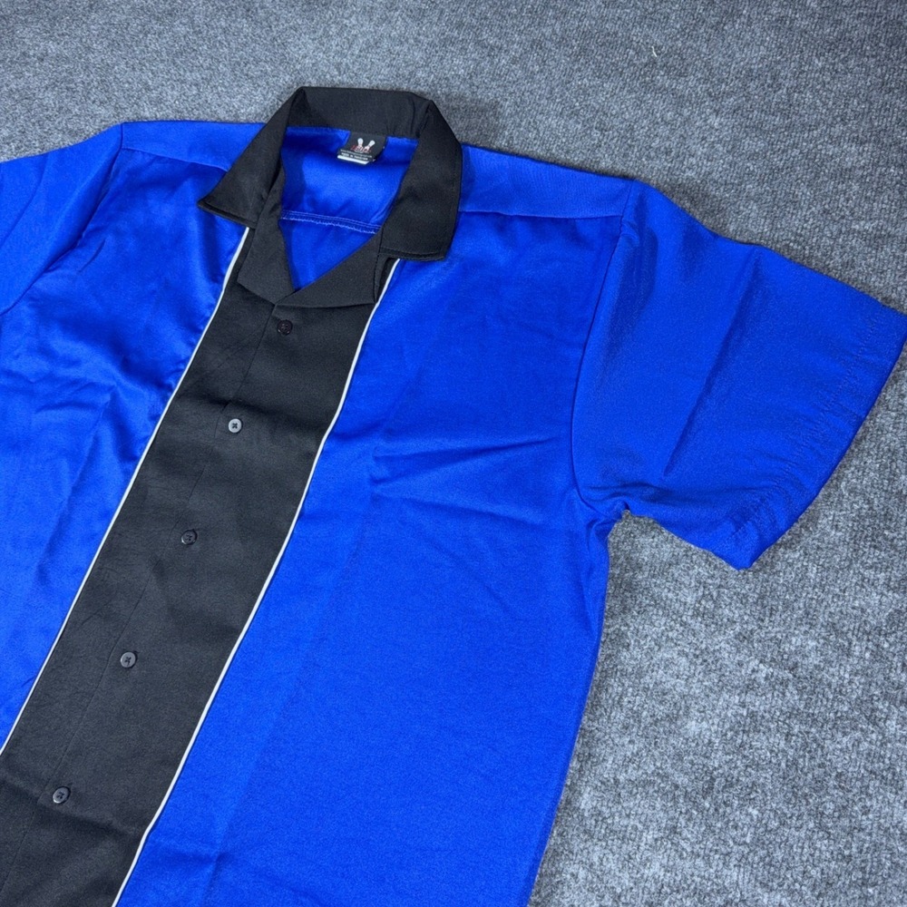 Hilton Bowling Retro‎ Mens XL Royal Blue Black Color Block Camp Shirt